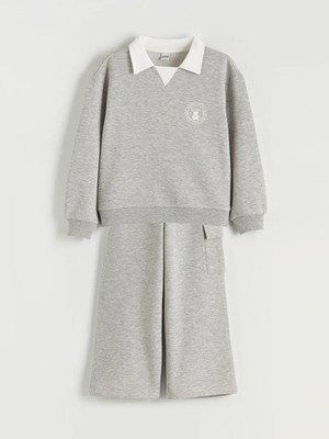 LC Waikiki Lcw Kids Gri Polo Yaka Kız Çocuk Sweatshirt ve Eşofman Alt