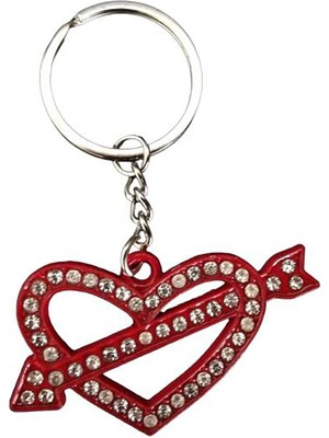 Gampus Kırmızı Metal Kalp ve Ok Şekilli Anahtarlık Şirin Metal Oklu Kalp Metal Anahtar Çanta Aksesuar