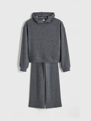 LC Waikiki Lcw Kids Antrasit Kapüşonlu Kız Çocuk Sweatshirt ve Eşofman Altı