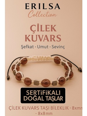 Erilsa Sertifikalı Çilek Kuvars Doğal Taş Bileklik - 8x8 mm Sevgi Umut Şefkat Enerji Taşı