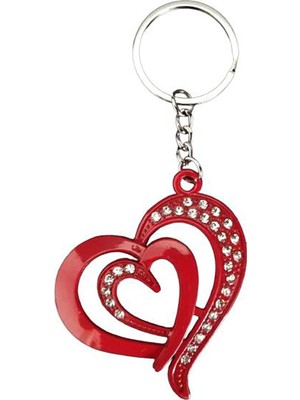 Gampus Metal Kırmızı Kalp Anahtarlık Şirin Metal Anahtarlık Parlak Boncuklu Çanta Anahtar Aksesuar