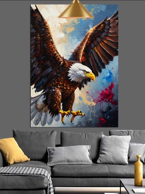 Karizma Tablo Uçan Kartal Kırmızı Detaylar Dekoratif Kanvas - Mdf Ahşap Tablo