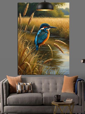Karizma Tablo Mehir Kenarındaki Mavi Kuş Dekoratif Kanvas - Mdf Ahşap Tablo