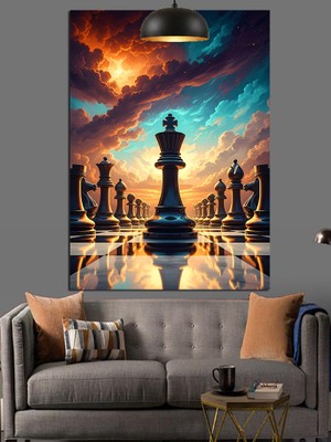 Karizma Tablo Satranç Renkli Fon Dekoratif Kanvas - Mdf Ahşap Tablo