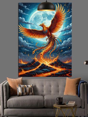 Karizma Tablo Yükselen Feniks Anka Kuşu Ayın Doğuşu Dekoratif Kanvas - Mdf Ahşap Tablo