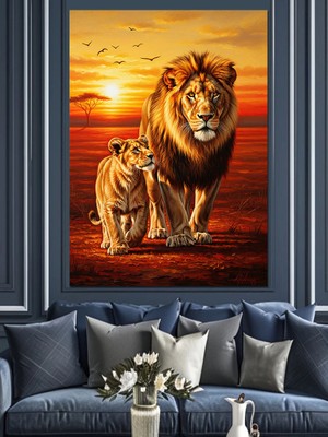 Karizma Tablo Parlak Aslan Kral Portresi Dekoratif Kanvas - Mdf Ahşap Tablo