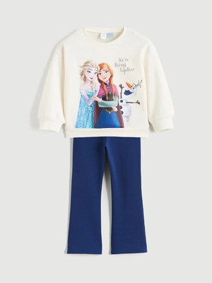 LC Waikiki Lcw Kids Ekru Elsa Baskılı Kız Çocuk Sweatshirt ve Tayt