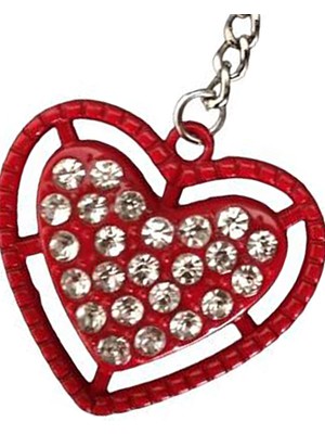 Gampus Boncuklu Metal Kırmızı Kalp Anahtarlık Şirin Metal Anahtarlık 2 Adet