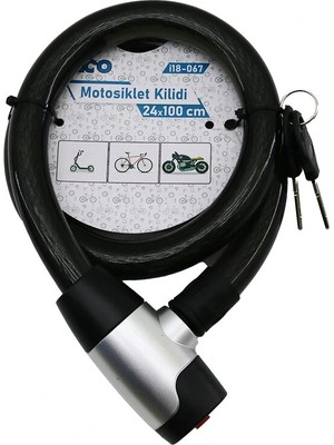 Venüs Shopping ANAHTARLI METAL KAPLAMA KAFA ÇEK-İT KİLİT KAPAK MOTOR - BİSİKLET KİLİT ÇELİK TEL SİYAH ŞEFFAF KILIF 24MMX100CM (4887)