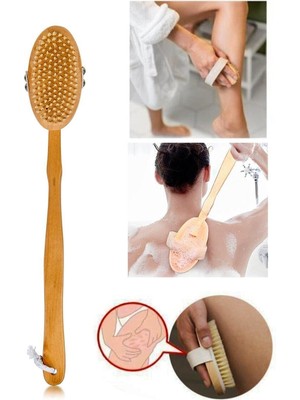 Gampus Doğal At Kılı Banyo Sırt Kesesi Uzun Sökülebilir Saplı Yumuşak Fırçalı Doğal Kese Ahşap Saplı