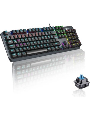 Lenovo Lecoo GK301 USB Kablolu Makro Tuşlu Blue Switch RGB LED Aydınlatmalı Gaming Mekanik Türkçe Q Klavye Metalik Gri