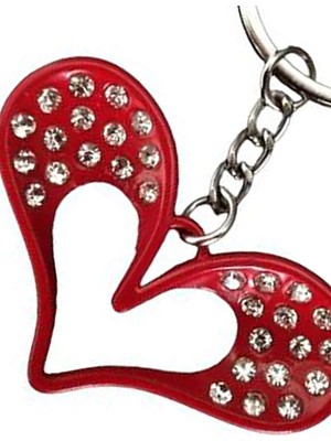 Gampus Boncuklu Metal Kırmızı Kalp Anahtarlık Şirin Metal Anahtarlık 2 Adet