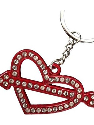 Gampus Kırmızı Metal Kalp ve Ok Şekilli Anahtarlık Şirin Metal Oklu Kalp Anahtar Çanta Aksesuar 2 Adet