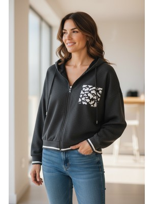 Ferz Kadın Büyük Beden Ikiiplik Fermuarlı Kapüşonlu Sweatshirt