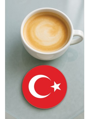 Nurdic Yuvarlak Pleksi Bardak Altlığı Baskı Desenli Tekli Türk Bayrağı