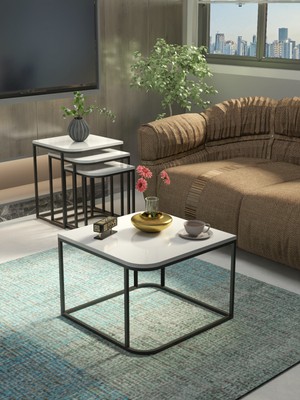 Orta Sehpa Yan Sehpa 2'li Setro Traverten