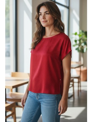 Ferz Büyük Beden Saten Yan Yırtmaçlı Kadın Bluz