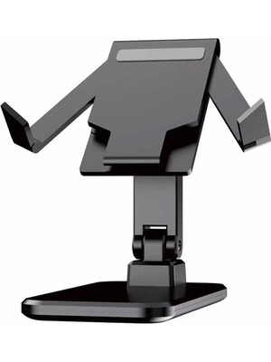 Gampus Çift Destekli Telefon / Tablet Tutucu Kaymaz Silikon Pedli Siyah Metal