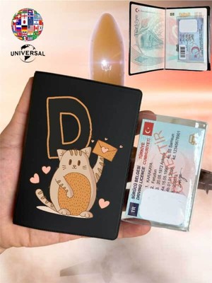 Nurdic Kedili D Harfi Desenli Pürüzsüz Yüzey Deri Pasaport Kılıfı Kabı Tüm Ülke Pasaportlarına Uygun