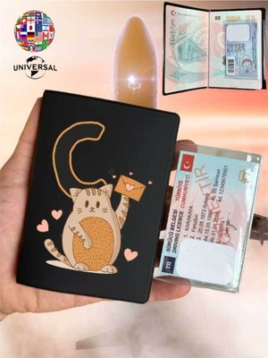 Nurdic Kedili C Harfi Desenli Pürüzsüz Yüzey Deri Pasaport Kılıfı Kabı Tüm Ülke Pasaportlarına Uygun