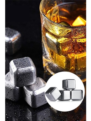 Gampus 4'lü Çelik Metal Gold Kaplama Viski Taşı Soğutma Buz Küpü Pratik Buz Kalıbı