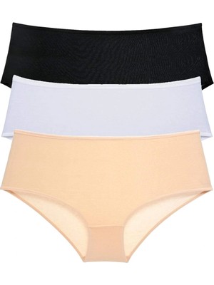 Venüs Shopping 3 Adet Kadın Yüksek Bel Bato Külot Siyah Beyaz Ten