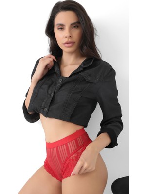 Colezium Kırmızı Kadın Çizgili Külot VERONICA-K1009