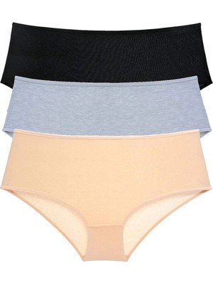 Venüs Shopping 3 Adet Kadın Yüksek Bel Bato Külot Siyah Gri Ten