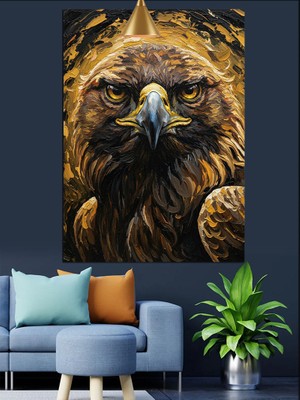 Artmeg Güçlü Kartal Vahşi Bakış Koyu Fon Dekoratif Kanvas - Mdf Ahşap Tablo