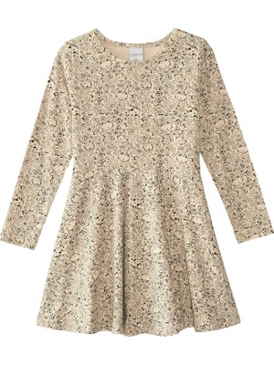 Lovetti Kız Çocuk Flower Cat Desen Uzun Kol Elbise