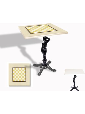 Dockers Çipa 1003 Döküm Ayak Kare Masa 70X70 cm - (Werzalit, Wermodin ve Allzalit Tabla) - Krem Satranç