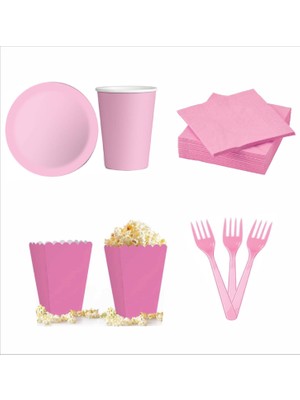 Zenviva 8 Pembe Tabak, 8 Pembe Bardak, 8 Pembe Mısır Kutusu, 10 Pembe Çatal, 10 Pembe Peçete