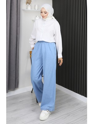 Tensel Beli Lastikli Kot Pantolon 7568-05 Koyu Mavi