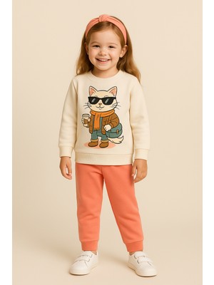 Katia & Bony Kız Çocuk Gözlüklü Kedi Desenli Eşofman Takımı
