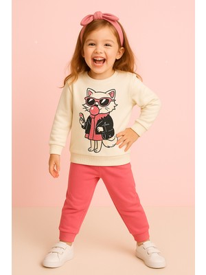 Katia & Bony Kız Çocuk Sakızlı Kedi Desenli Eşofman Takımı