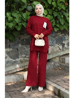 Triko Tunik Pantolon Ikili Takım 1029-06 Bordo