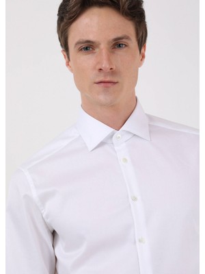 Ramsey Beyaz Regular Fit Dokuma Klasik %100 Pamuk Gömlek