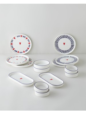 English Home Amora Seramik Kahvaltı Takımı 14 parça 6 kişilik Lacivert-Kırmızı