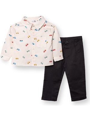 Hellobaby Erkek Bebek Gömlek-Pantolon Poplin Gömlek Yaka Uzun Kol Reçme Paça