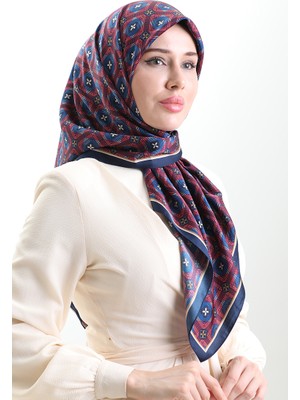 Karaca Geometrik Desenli Reyon Eşarp 82021-03 Lacivert Bordo