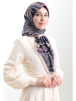 Karaca Desenli Cupra Eşarp 82013-01 Vizon Lacivert