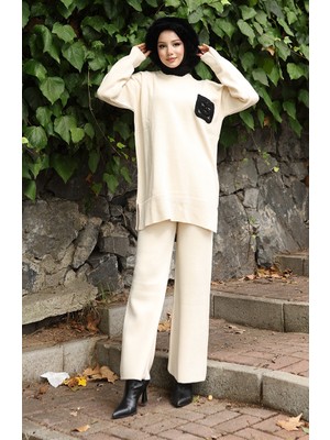 Triko Tunik Pantolon Ikili Takım 1029-05 Bej