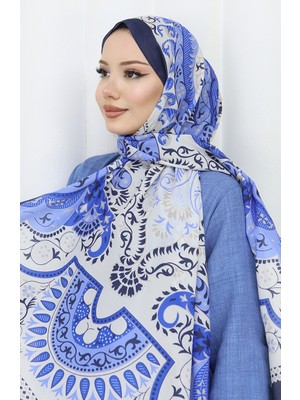 Desenli Soft Şal 70314-18 Lacivert Krem