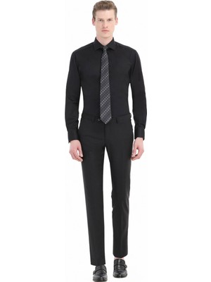 Ramsey Siyah Regular Fit Dokuma Klasik %100 Pamuk Gömlek