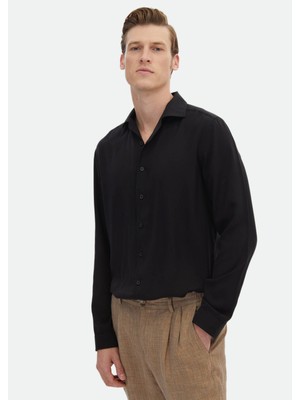 Ramsey Siyah Düz Regular Fit Dokuma Casual Gömlek