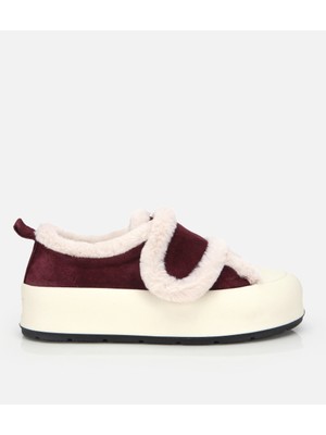 Hotiç Kadın Süet Deri Bordo İçi Kürklü Kalın Bantlı Spor Ayakkabı