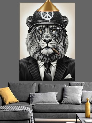 Tablomega Kral Aslan Şapkalı Portresi Dekoratif Kanvas - Mdf Ahşap Tablo