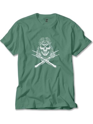 Kovboy Rock N Roll Skull Yeşil Tişört Liyada