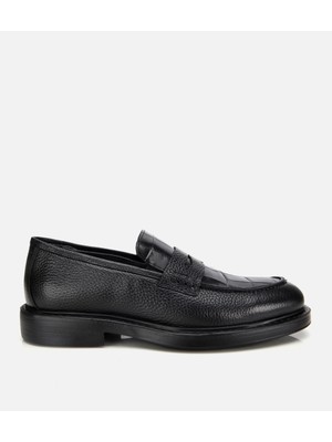 Hotiç Erkek Deri Siyah Kroko Detaylı Klasik Loafer
