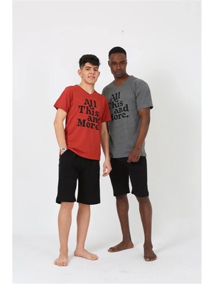 Moda Erkek Genç Garson Boy Kısa Kol Bordo Penye Şortlu Pijama Takımı